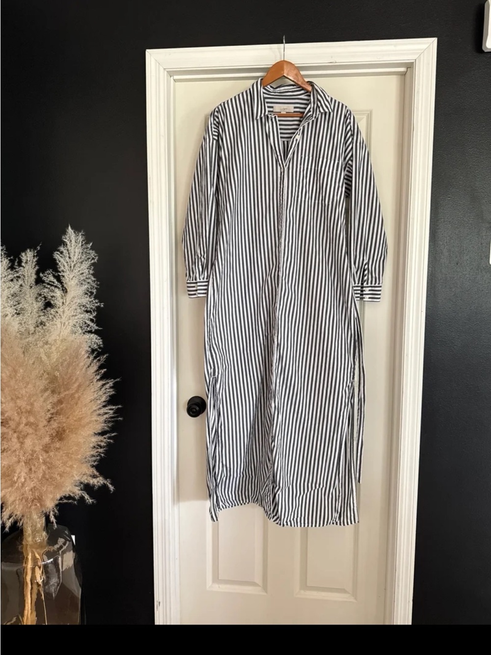 LOFT Grey/White Striped Poplin Belted Pocket Shirtdress size Large - Picture 12 of 12